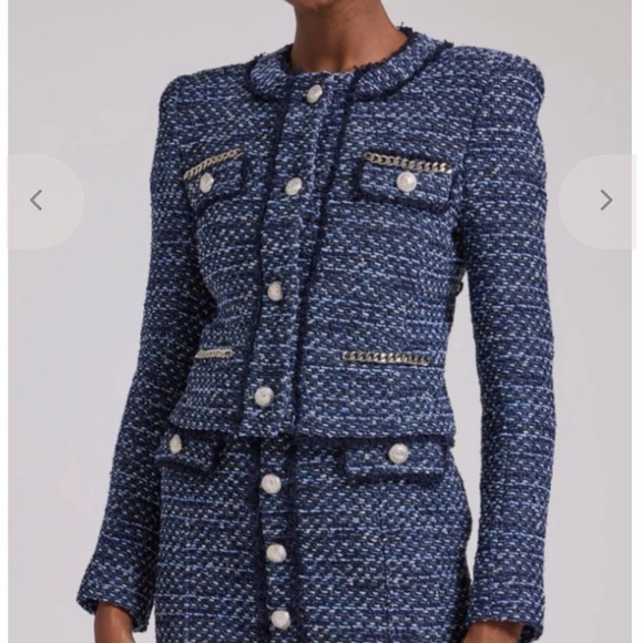 Generation Love Navy Cropped Tweed Kristen Blazer Jacket with Silver Chain, XS - Picture 4 of 11